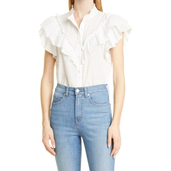 VERONICA BEARD White Jaliyah Cotton Ruffle Top - Picture 1 of 6